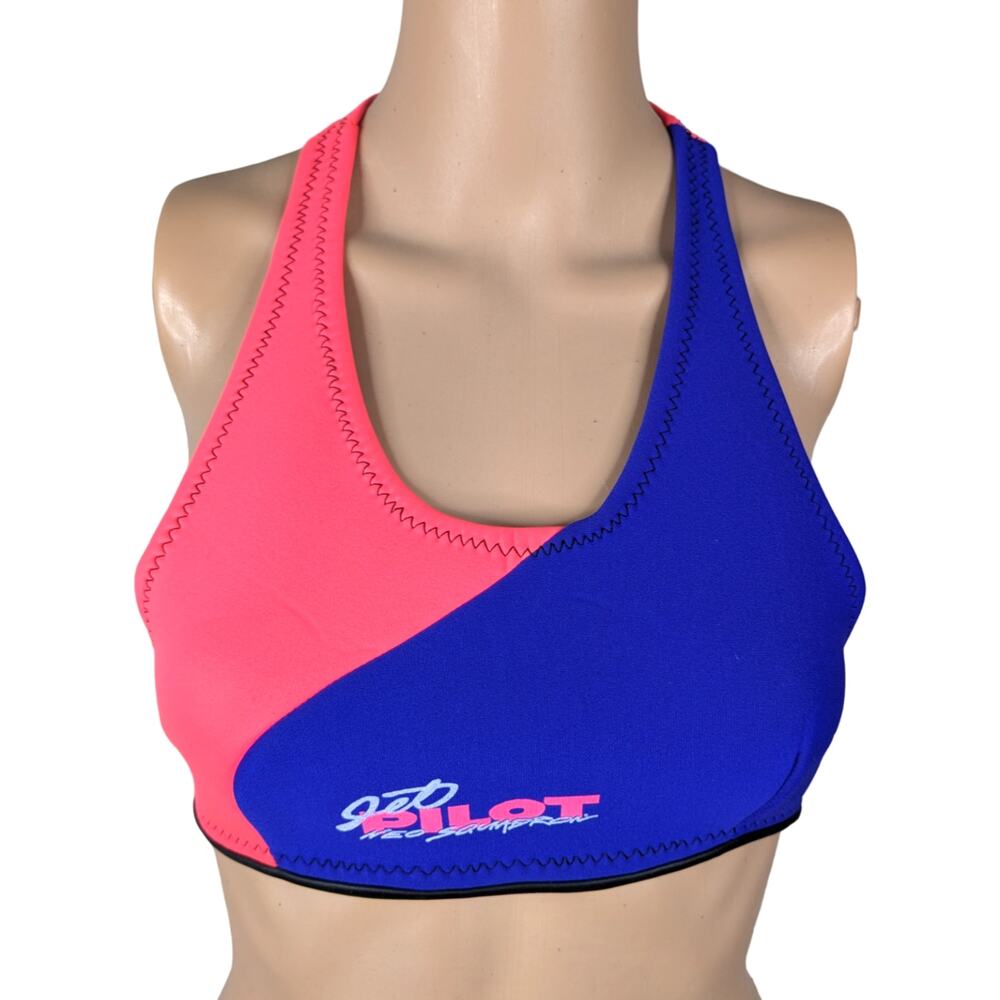Vintage 80s Jet Pilot Neoprene Scuba Bikini Set High Cut Surf Swimsuit Top S - Picture 3 of 13